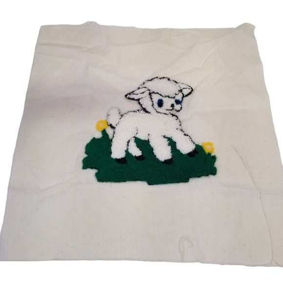 Handmade Other - Vintage Hand Embroidered Quilt Square Handmade Spring Lamb Unfinished Animal
